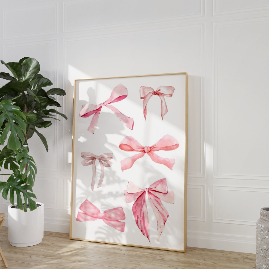 Pink Watercolor Bow Collage Preppy Cute Coquette Girly Wall Art - Image 3