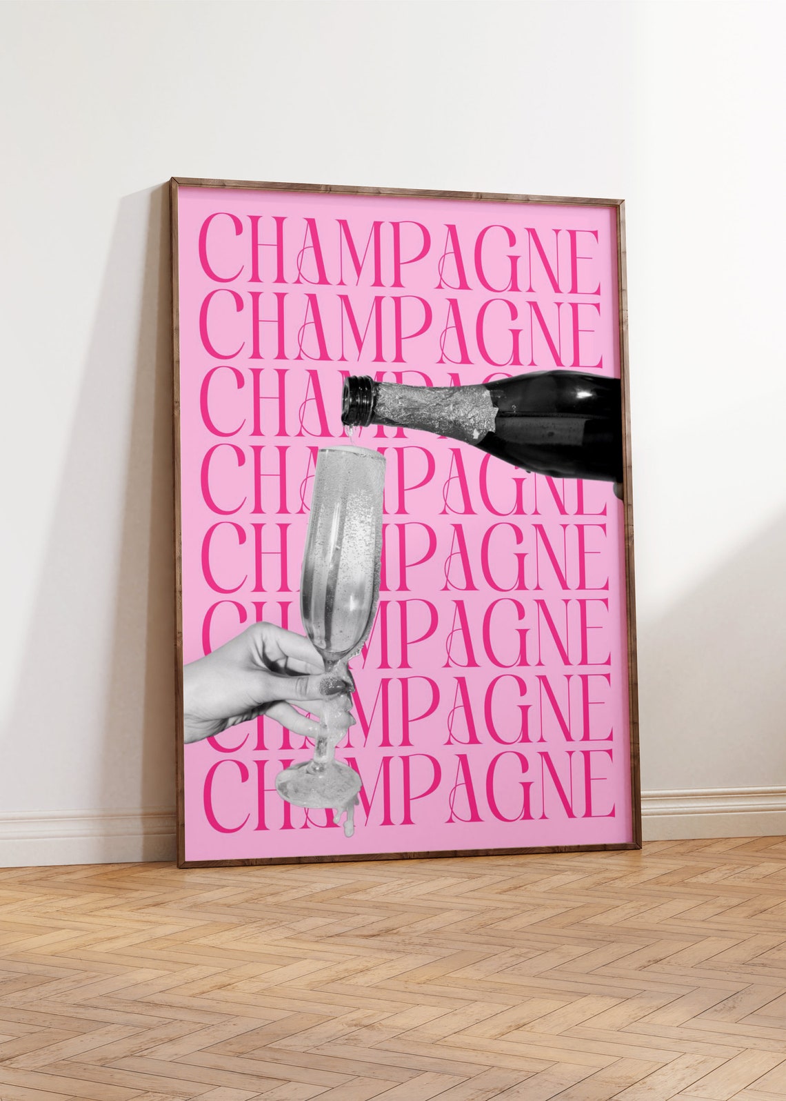 Hot Pink Champagne Typography Quote Bold Girly Bar Cart Wall Art - Image 3