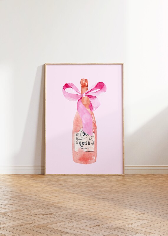 Coquette Wine Bow Poster Rose Wine Bow Watercolor Kitchen Print Cute Trendy Summer Wall Art Girly Aesthetic Kitchen Room Decor