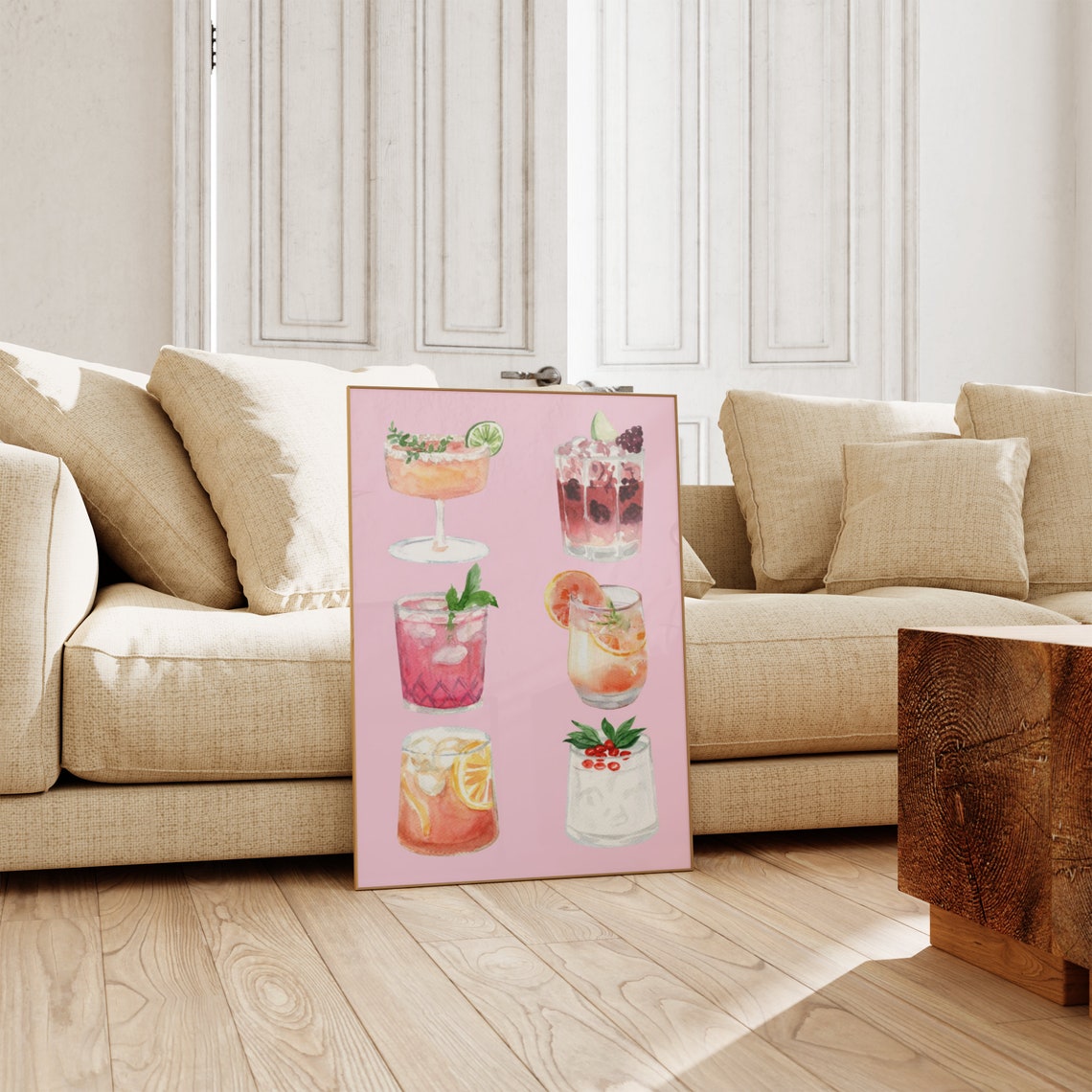 Pink Cute Watercolor Cocktail Collage Girly Bar Cart Wall Art - Image 3