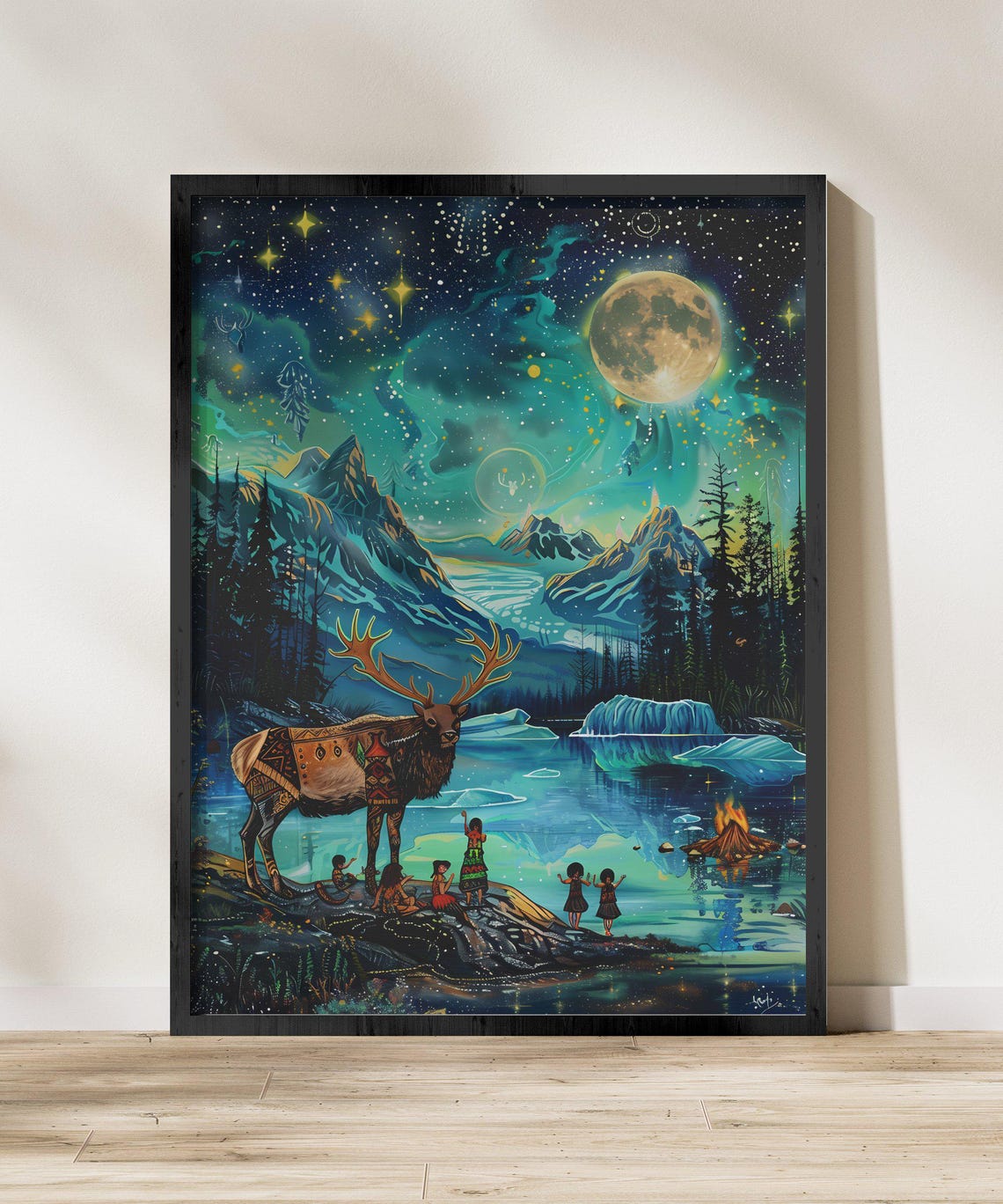 Aurora Borealis Wall Art Alaskan Wilderness Landscape Northern Lights Forest Print Nature Inspired Home Decor