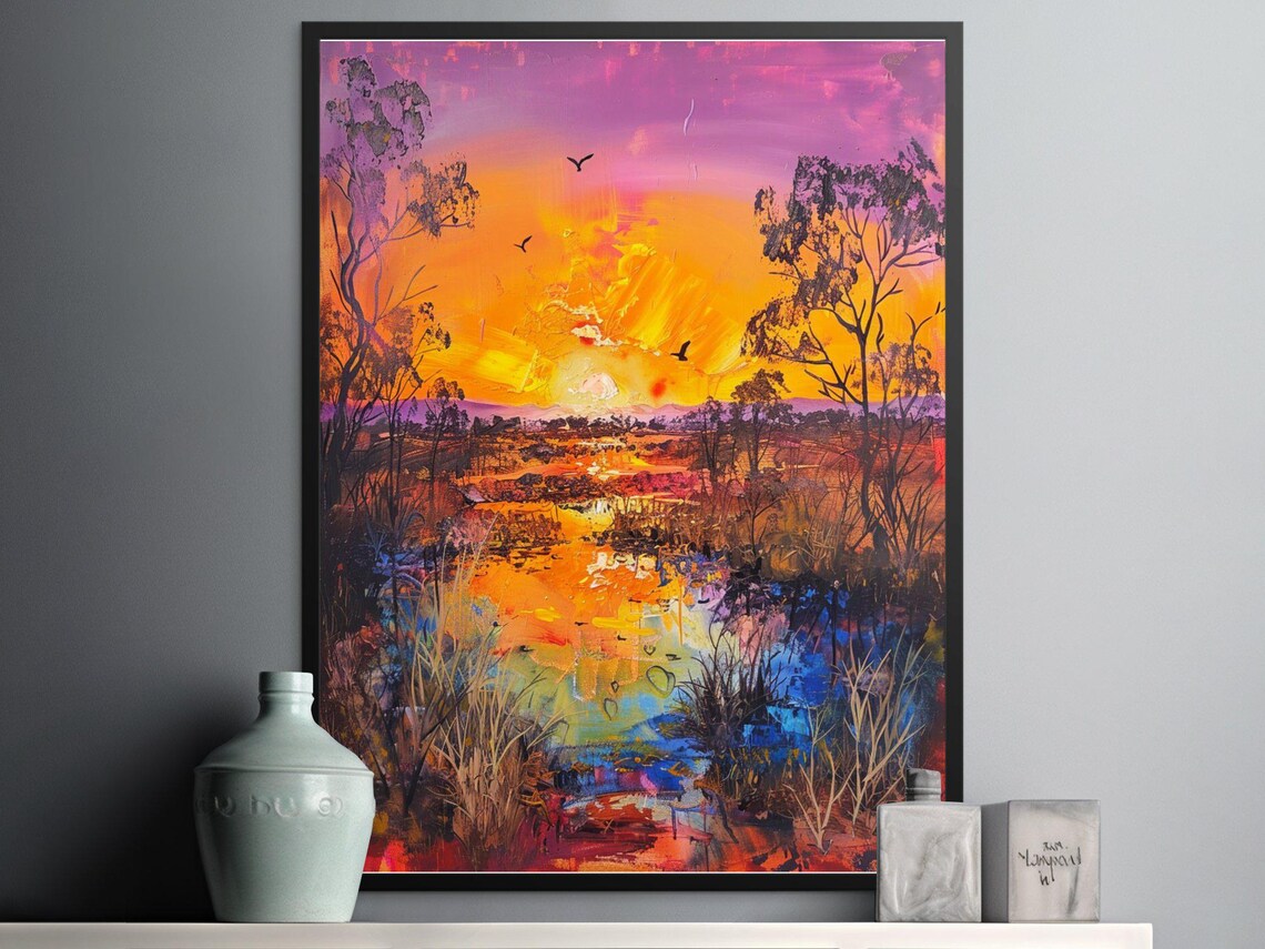 Sunset Landscape Art Print, Vibrant Nature Scene