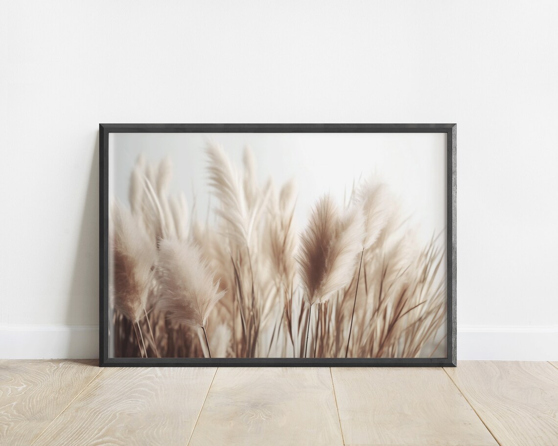 Neutral Beach Pampas Grass Coastal Minimalist Art Print - Image 2