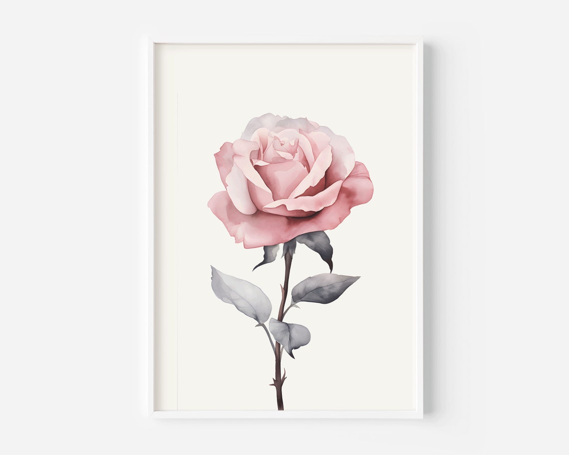 Single Pink Rose Watercolor Botanical Bloom on Cream Art Poster - Image 2