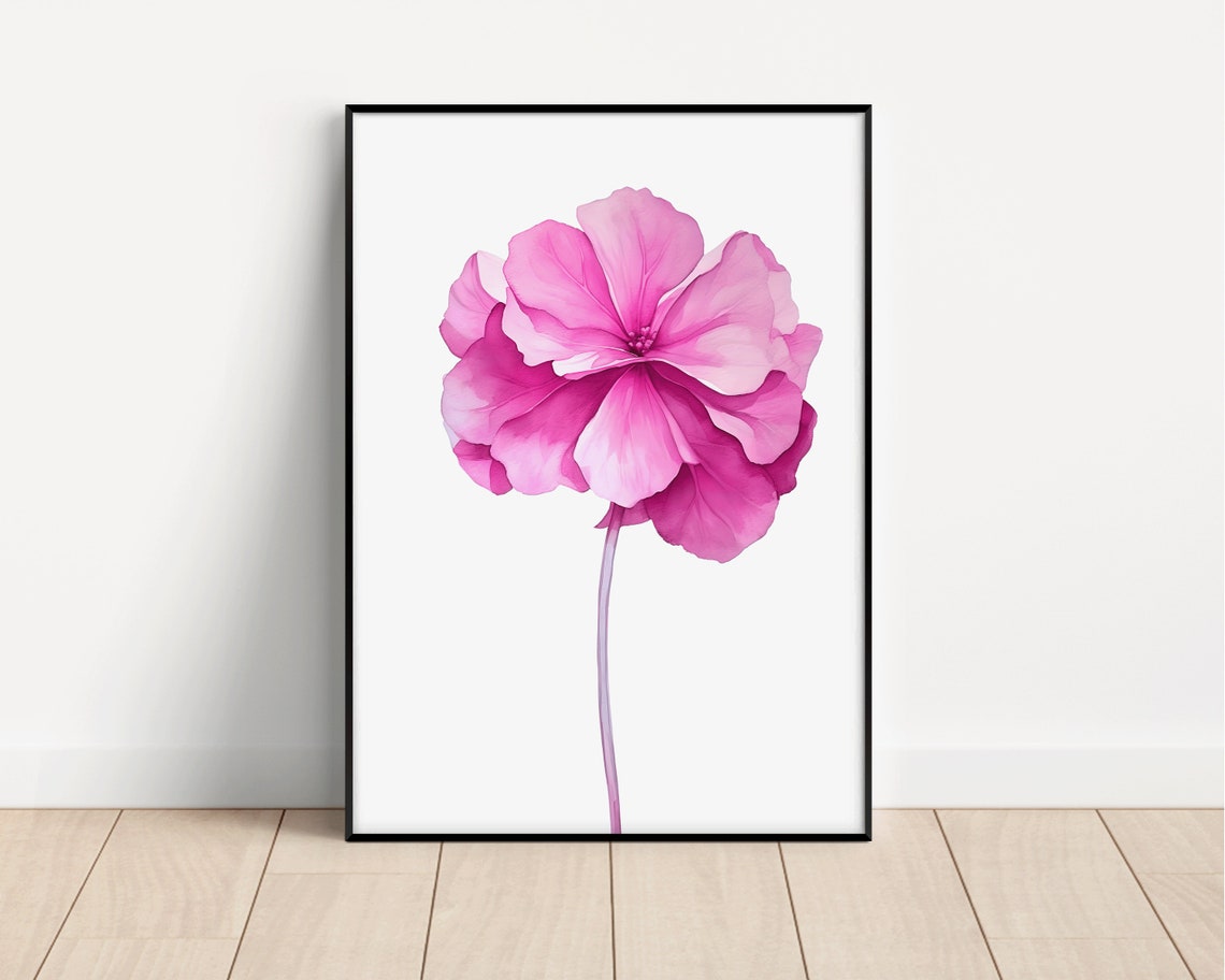 Single Magenta Hydrangea Watercolor Bloom Botanical Floral Poster - Image 3