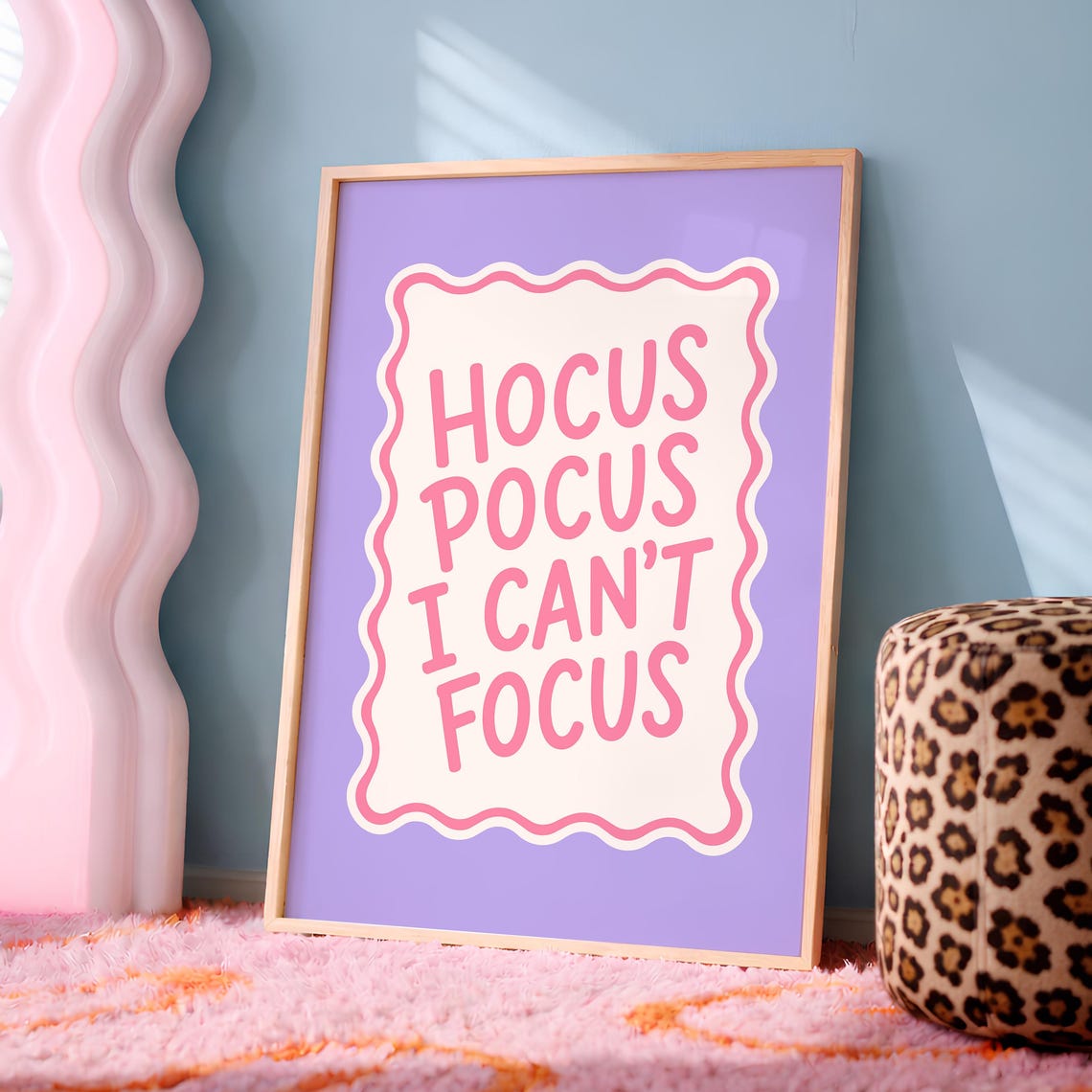 Hocus Pocus I Can't Focus Funny ADHD Quote Purple Pink Dorm Poster