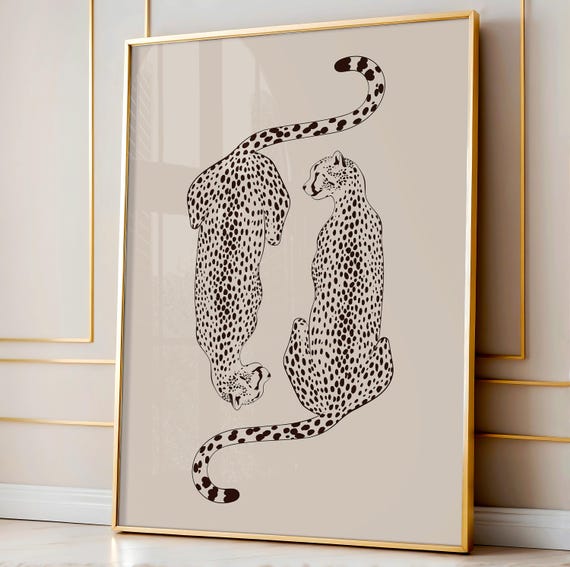 Cheetah Retro Art Print, Neutral Room Decor