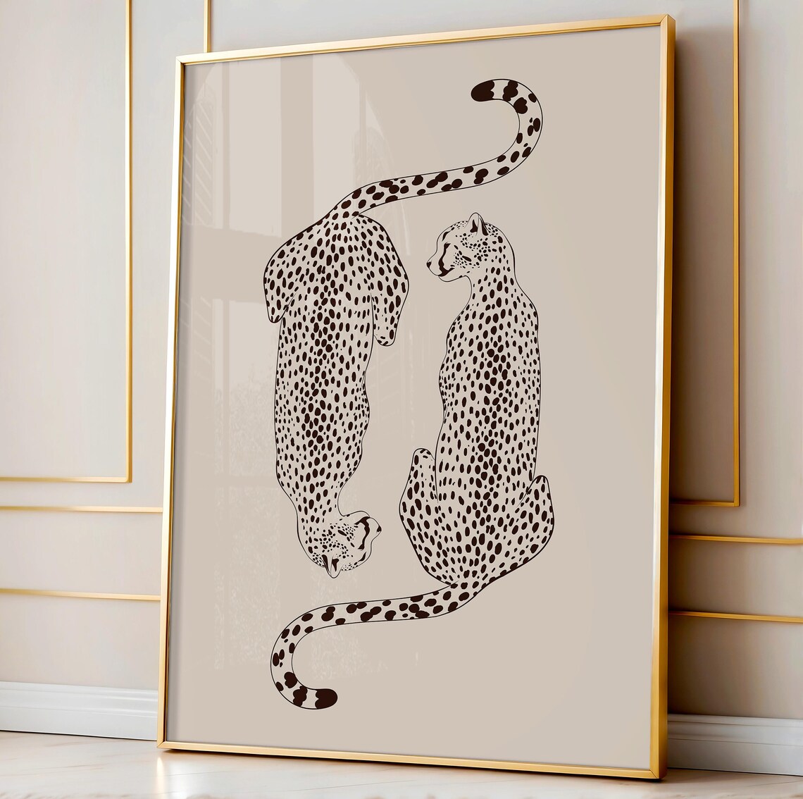 Cheetah Retro Art Print, Neutral Room Decor
