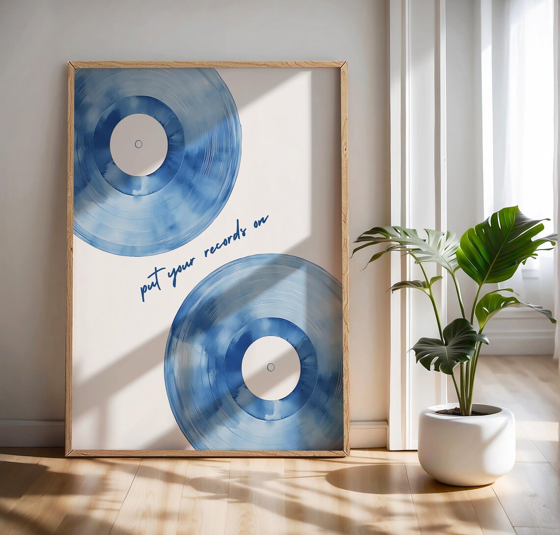 Blue Vinyl Record Retro Music Poster, Maximalist Decor - Image 5