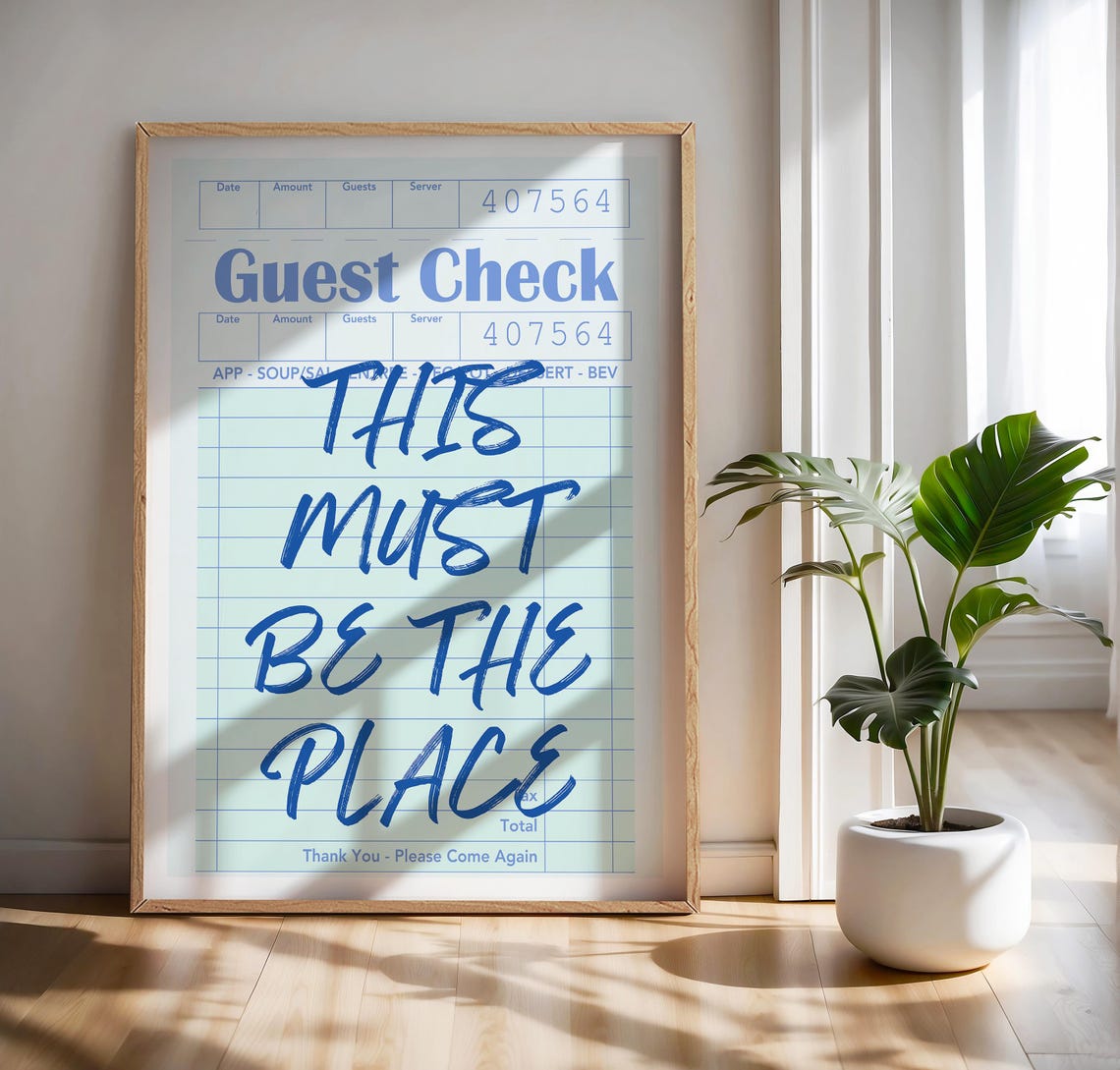This Must Be the Place Poster Blue Guest Check Diner Typography Decor - Image 2