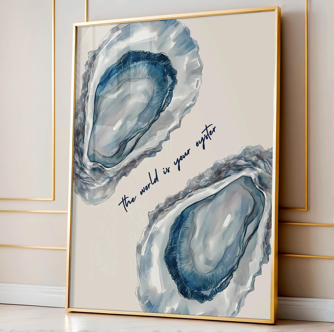 The World Is Your Oyster Watercolor Shell Quote Poster Coastal Art - Image 5
