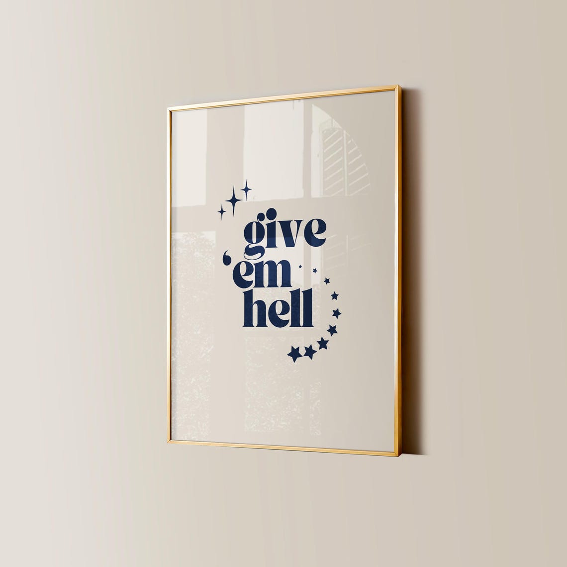 Give Em Hell Navy 70s Retro Star Motivational Typography Poster - Image 3