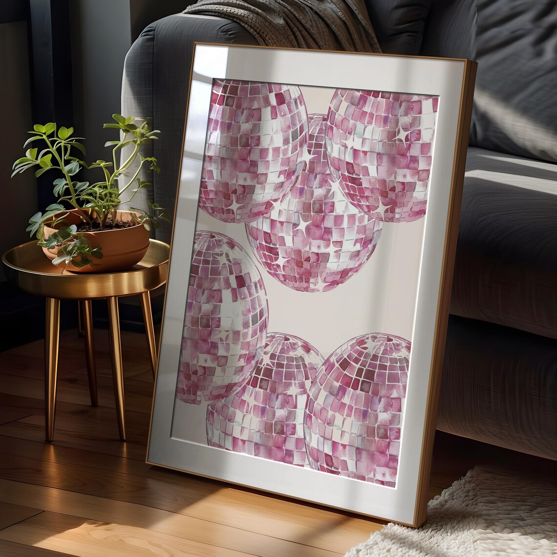 Pink Disco Balls Watercolor Party Poster for Dorm Rooms and Bedrooms - Image 2
