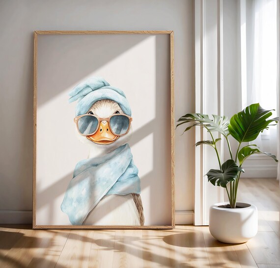 Cute Duck Print Funny Blue Bathroom Art Trendy Blue Prints Duck Poster Cute Wall Art Funny Bathroom Decor Toilet Prints Trendy Art
