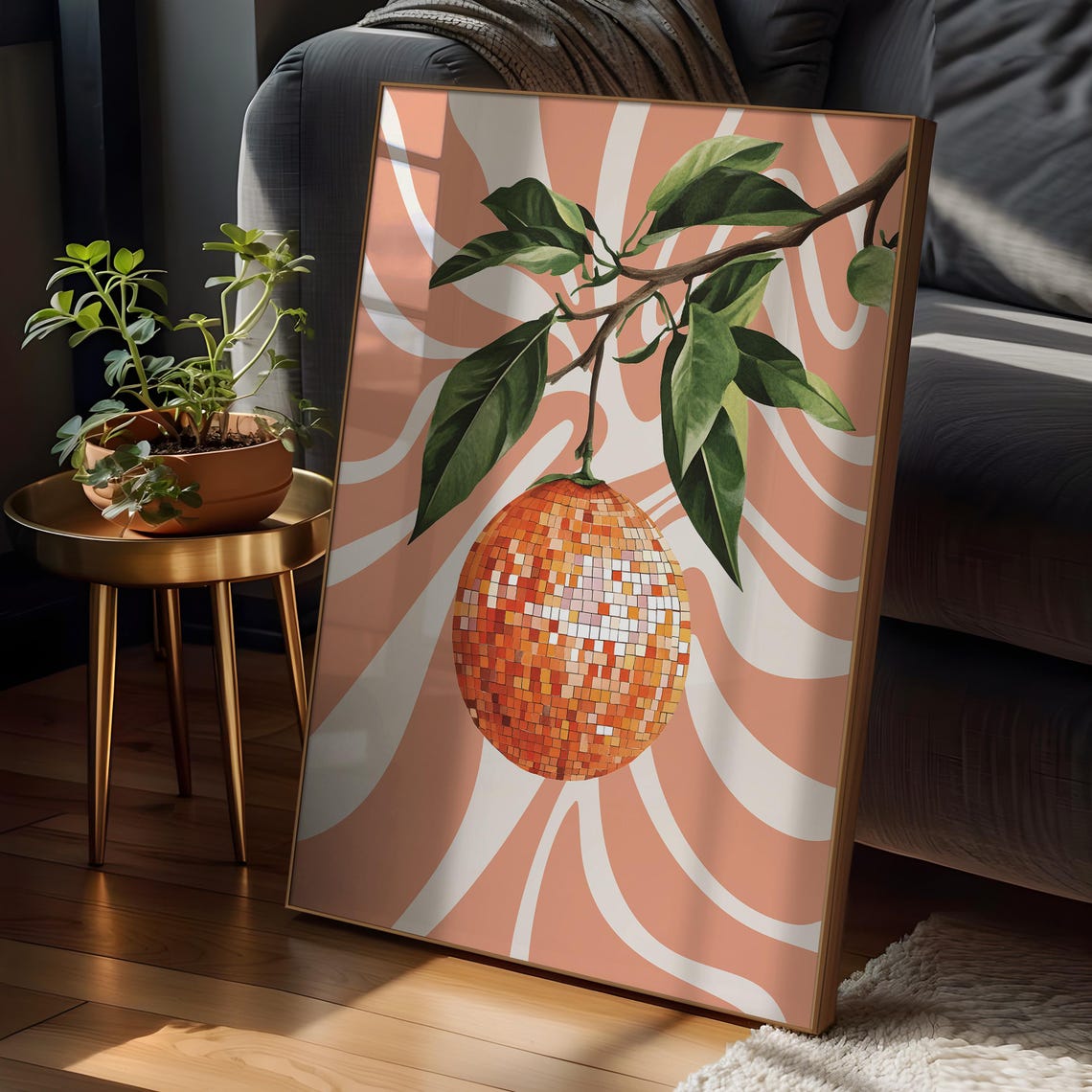 Orange Disco Ball Hanging Fruit Poster Retro Citrus Decor Art - Image 2