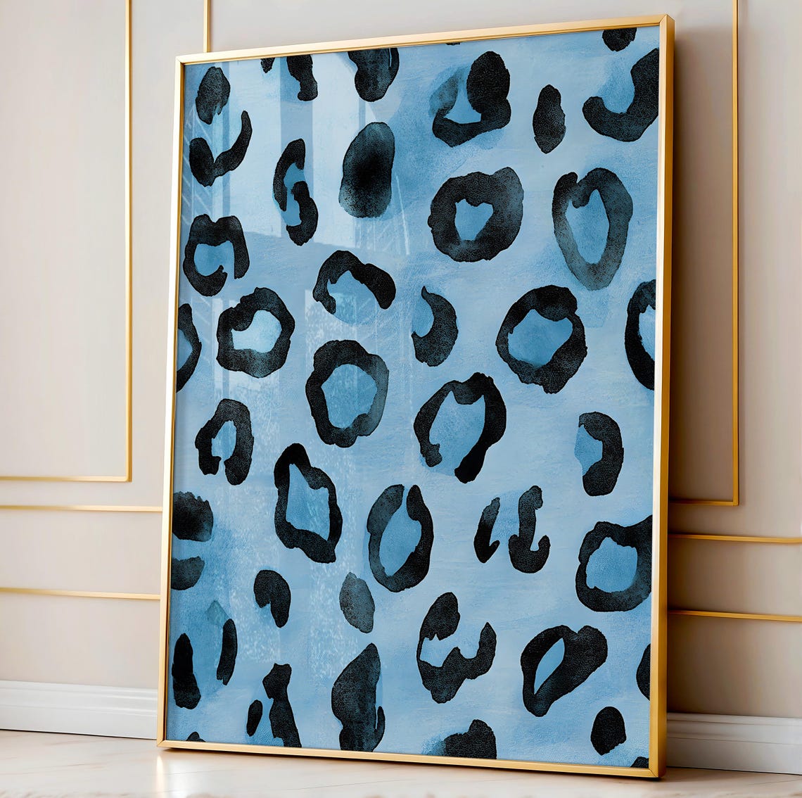 Blue Leopard Watercolor Maximalist Funky Animal Spot Pattern Poster