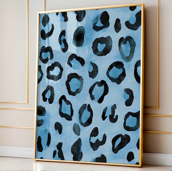 Blue Leopard Watercolor Maximalist Funky Animal Spot Pattern Poster