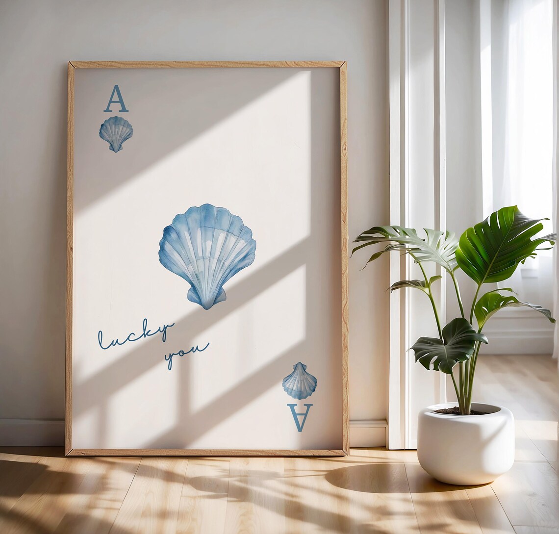 Blue Seashell Print, Coastal Beachy Wall Art - Image 3