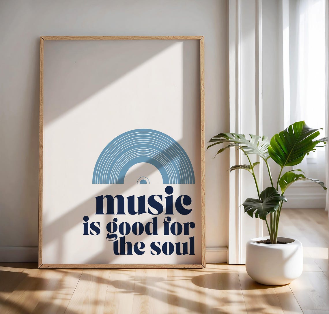 Retro Music Is Good for the Soul Blue Vinyl Record Lyric Poster - Image 4