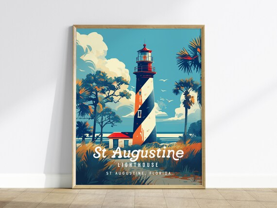 St Augustine Lighthouse Florida Striped Tower Vintage Travel Poster