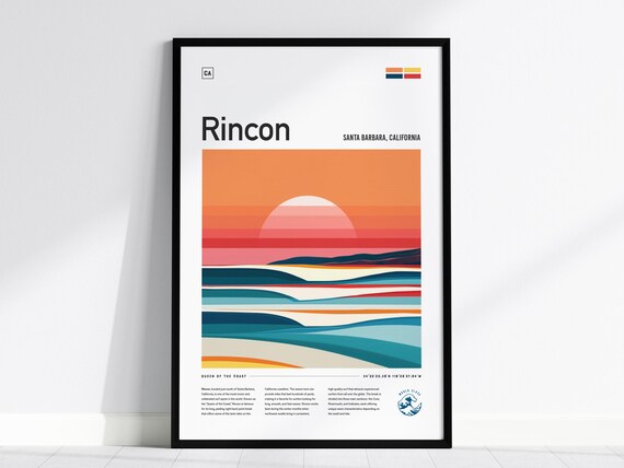 Rincon California Surf Break Queen of the Coast Retro Travel Poster