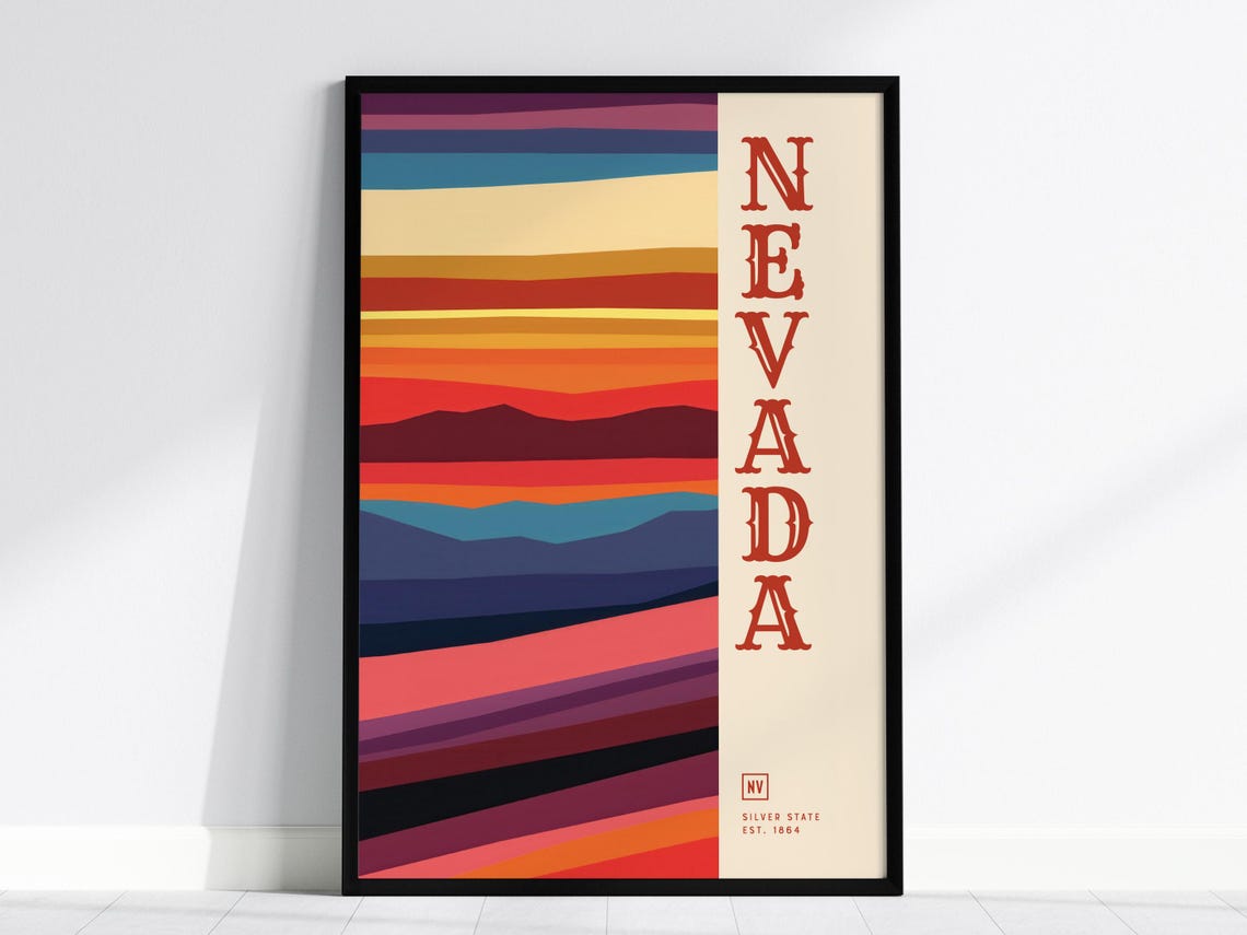 Nevada State Silver State Minimalist Retro Stripe Art Poster