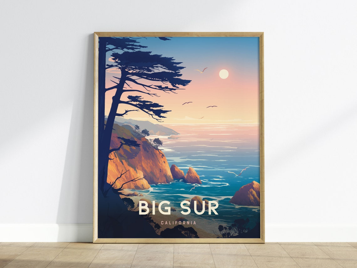 Big Sur California Sunset Coast Cypress Cliffs Travel Poster
