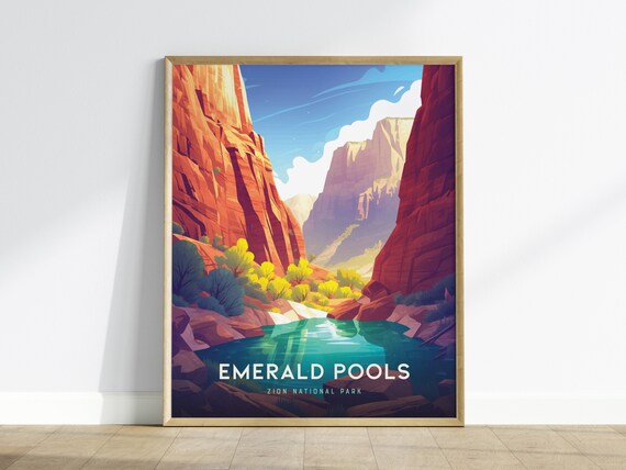 Emerald Pools Zion National Park Canyon Utah Oasis Travel Poster