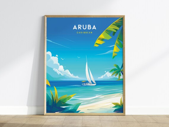 Aruba Travel Poster, Caribbean Beach Art Print
