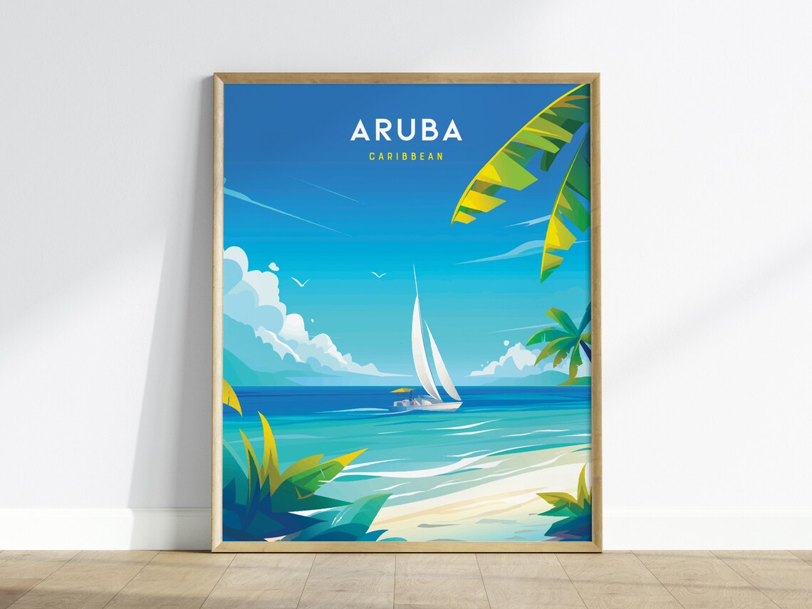 Aruba Travel Poster, Caribbean Beach Art Print