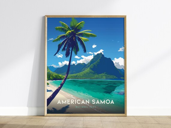 American Samoa National Park Tropical Beach Palm Tree Poster