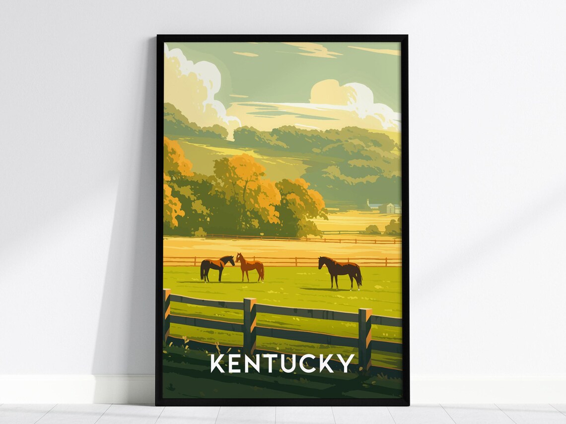 Kentucky Horse Country Pasture Thoroughbred Farm Vintage Art Poster