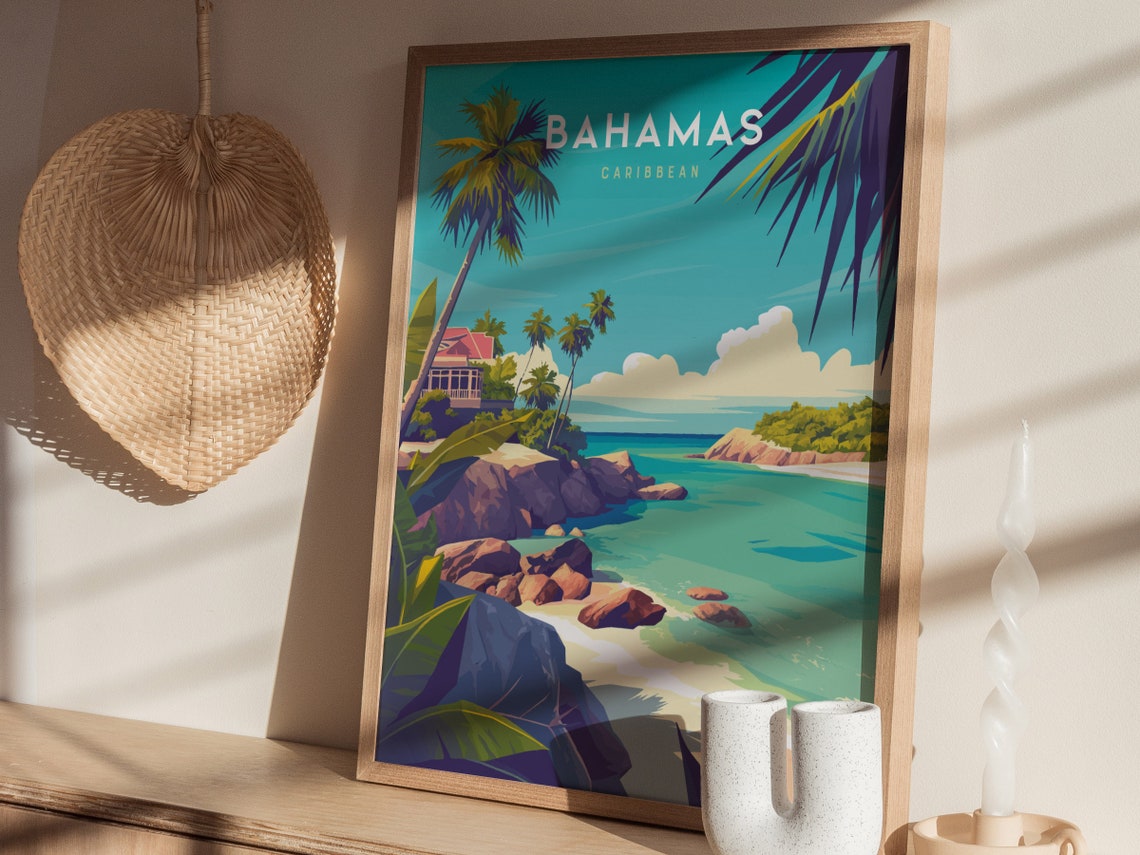 Bahamas Caribbean Tropical Beach Palm Tree Vintage Travel Poster - Image 4