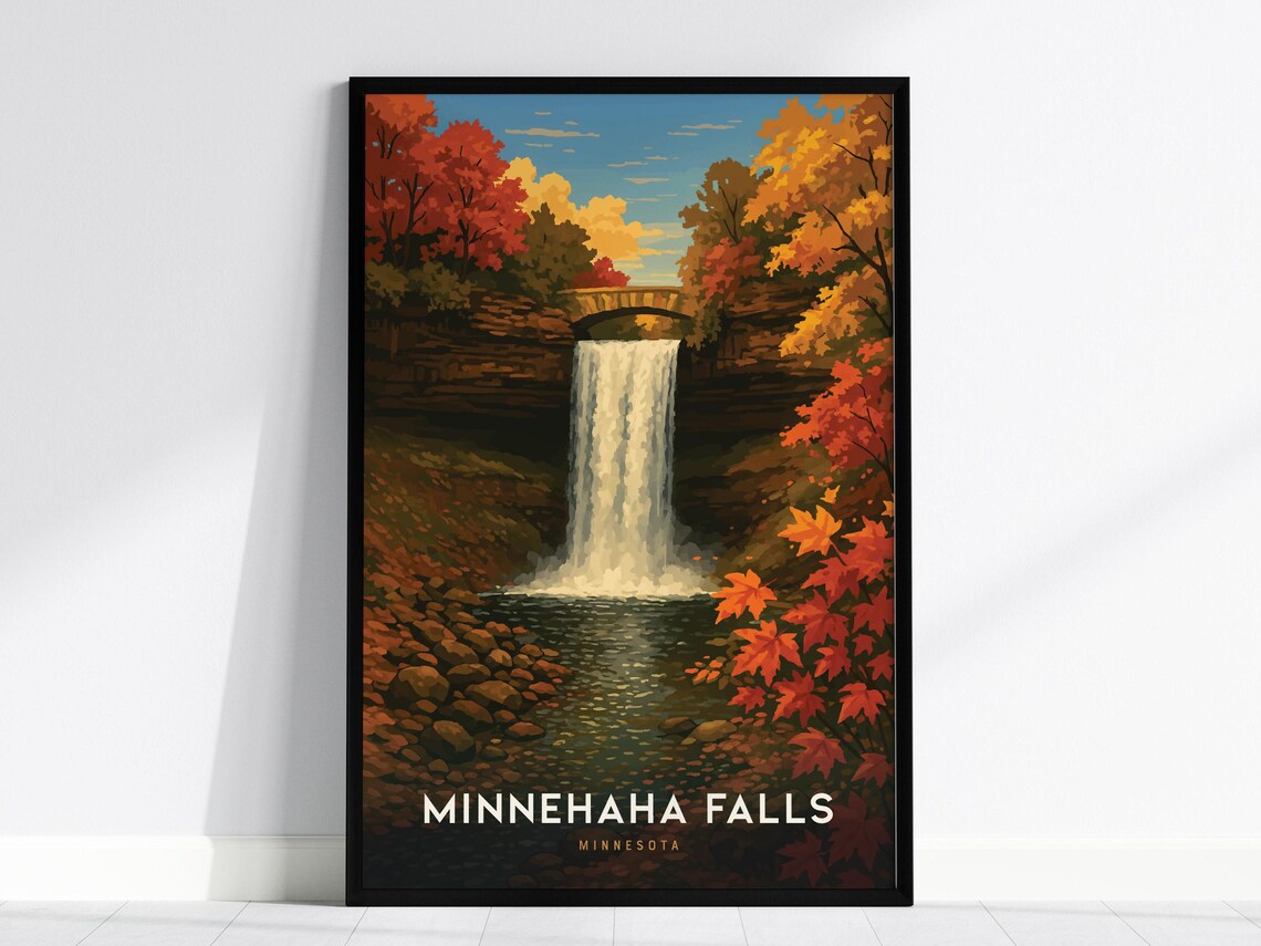 Minnehaha Falls Poster, Minnesota Landscape Art Print