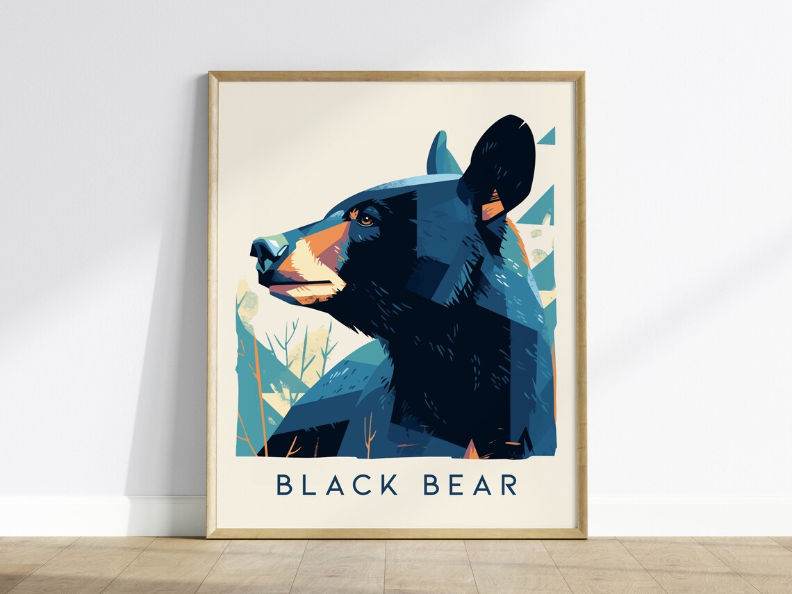 Black Bear Minimalist Wildlife Art Print, Cabin Decor