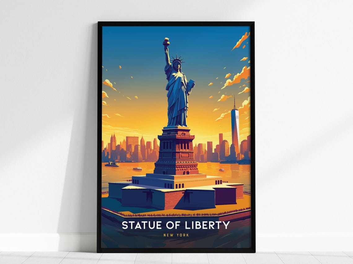 Statue Of Liberty New York City Sunset Skyline Travel Poster