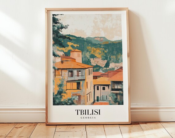 Tbilisi Georgia Old Town Hills Retro Soft Warm Minimalist Travel Poster