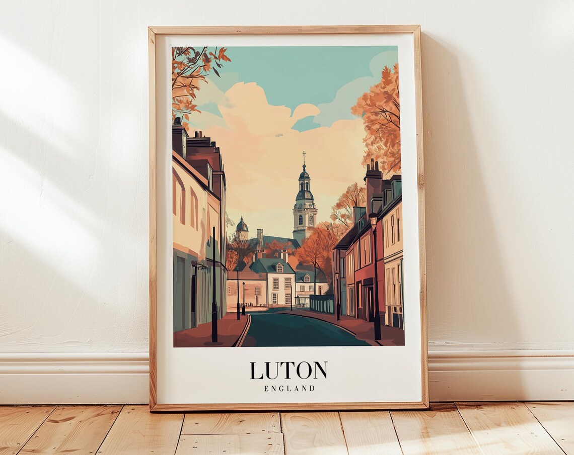 Luton England Historic Street Vintage Charming Autumn Travel Poster