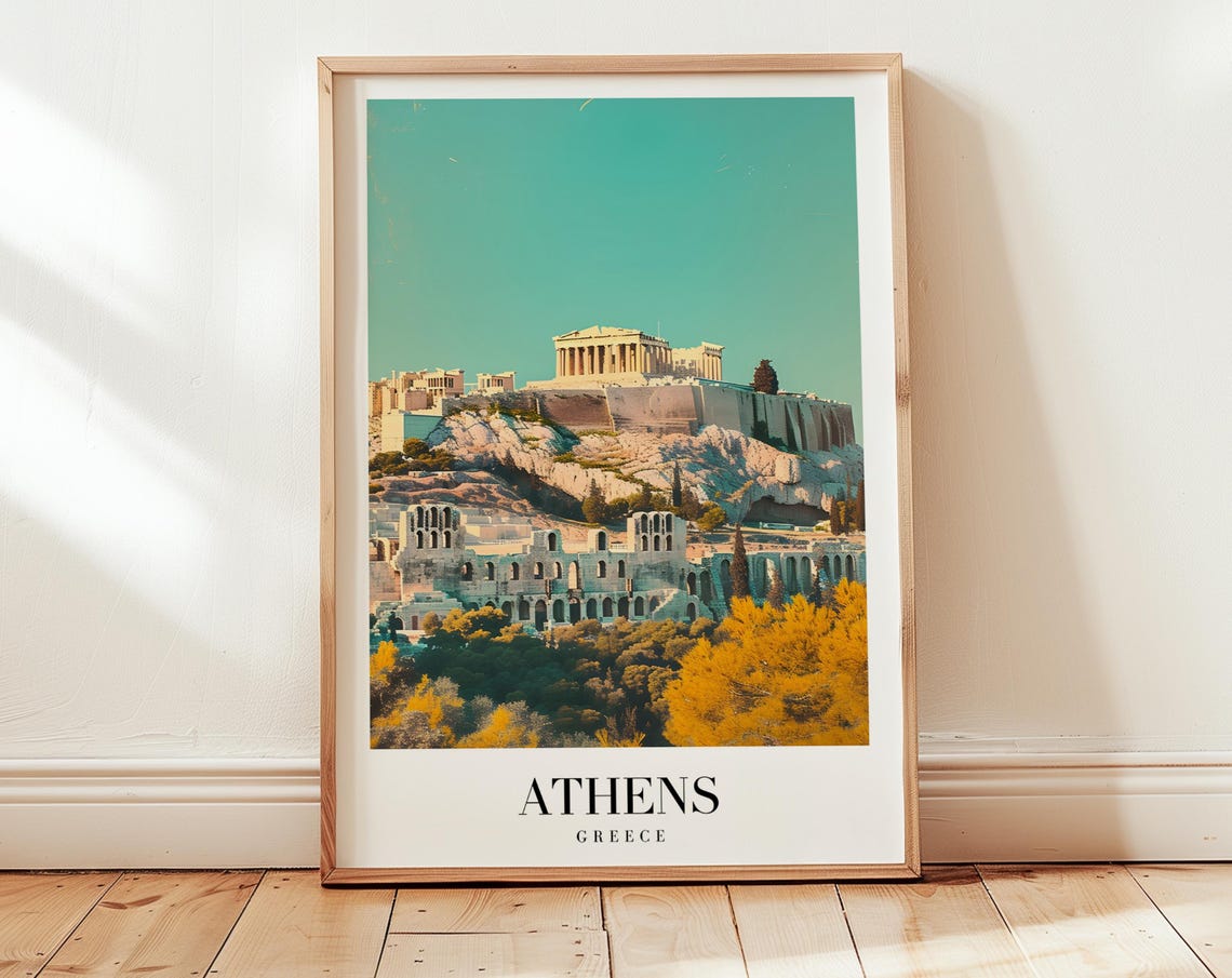 Athens Greece Acropolis Hill Parthenon Golden View Travel Poster