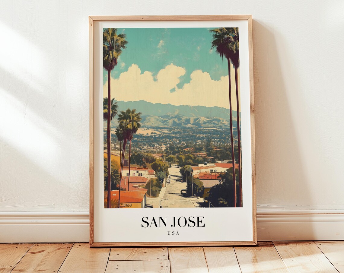 San Jose Palm Trees California Hills Vintage Travel Poster Wall Decor
