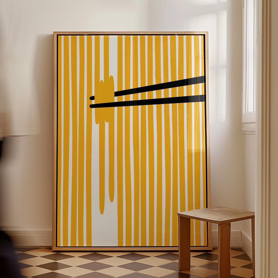 Ramen Noodle Abstract Chopsticks Yellow Japanese Kitchen Art Print
