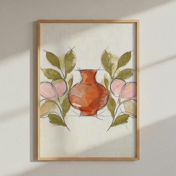 Terracotta Pot Abstract Poster Botanical Floral Wall Art Earthy Neutral Boho Print
