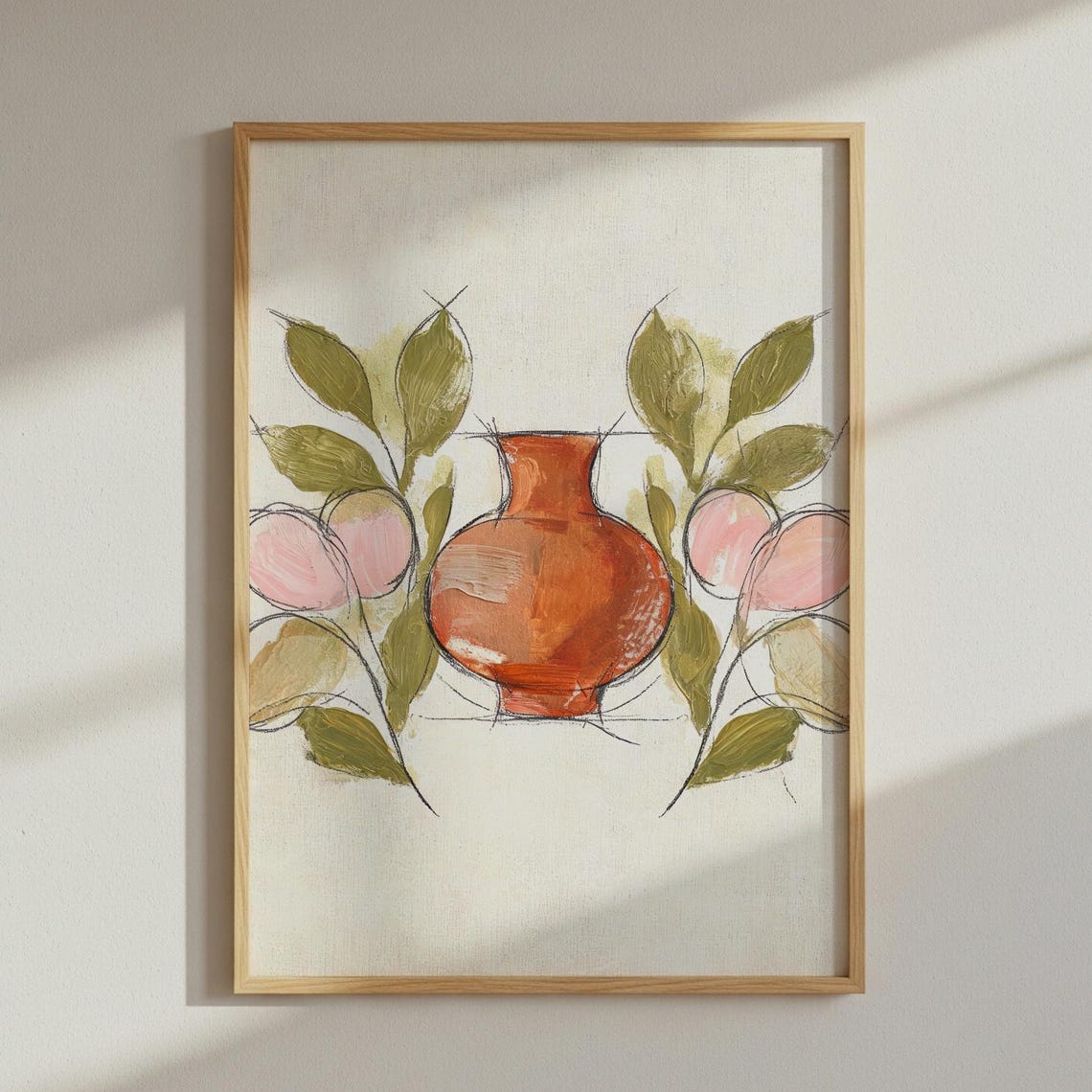 Terracotta Pot Abstract Poster Botanical Floral Wall Art Earthy Neutral Boho Print