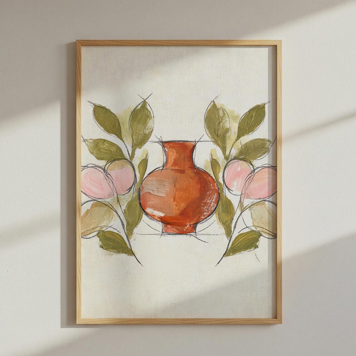 Terracotta Vase Botanical Sketch Minimalist Ink Floral Artwork Poster