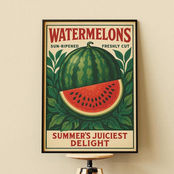 Watermelon Retro Produce Illustration, Kitchen Decor