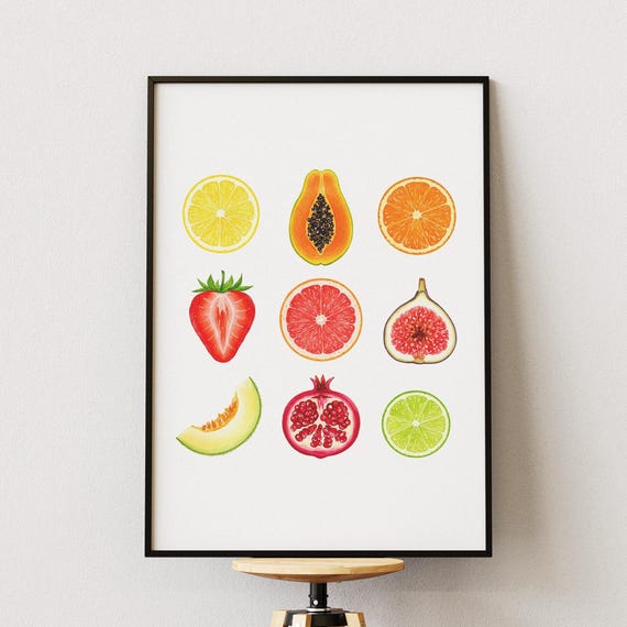 Fruit Art Print, Citrus Illustration Kitchen Decor