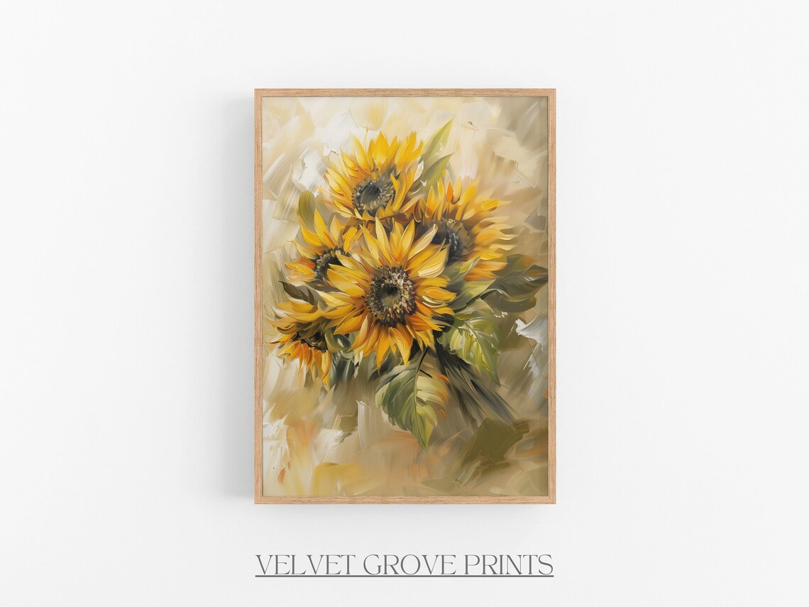 Bouquet of Golden Sunflowers Vintage Floral Oil Painting Poster