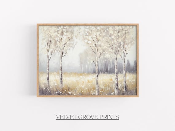 Birch Tree Oil Painting Vintage Nature Scene