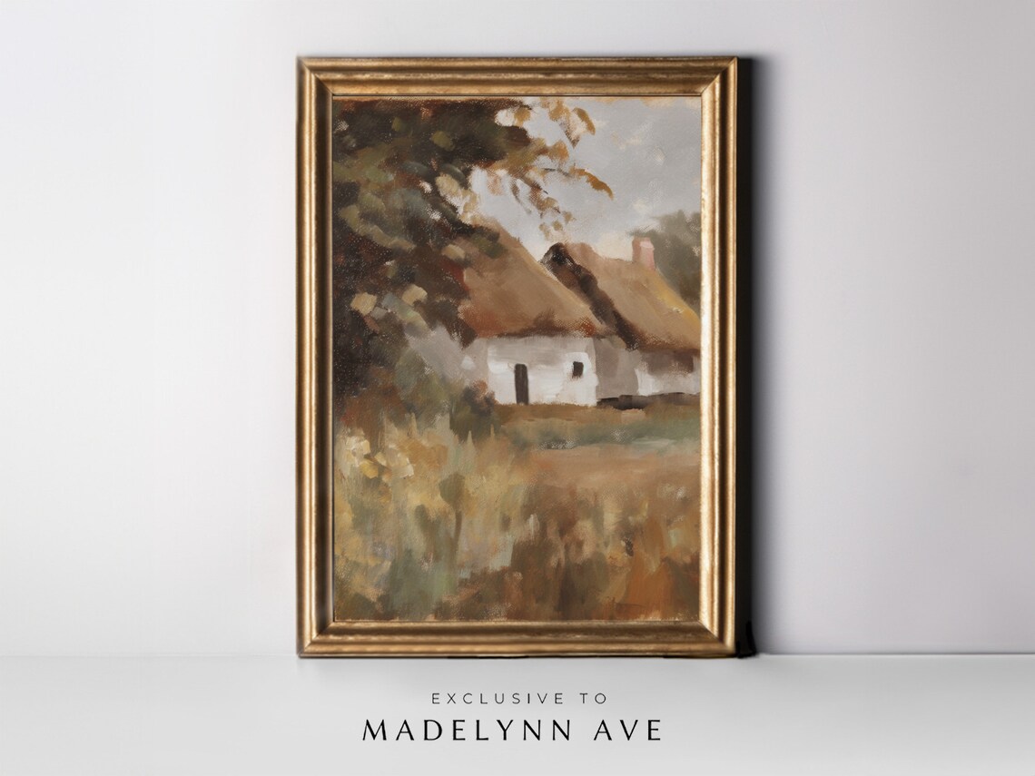 Vintage Country Cottage Art Print, Fall Farmhouse