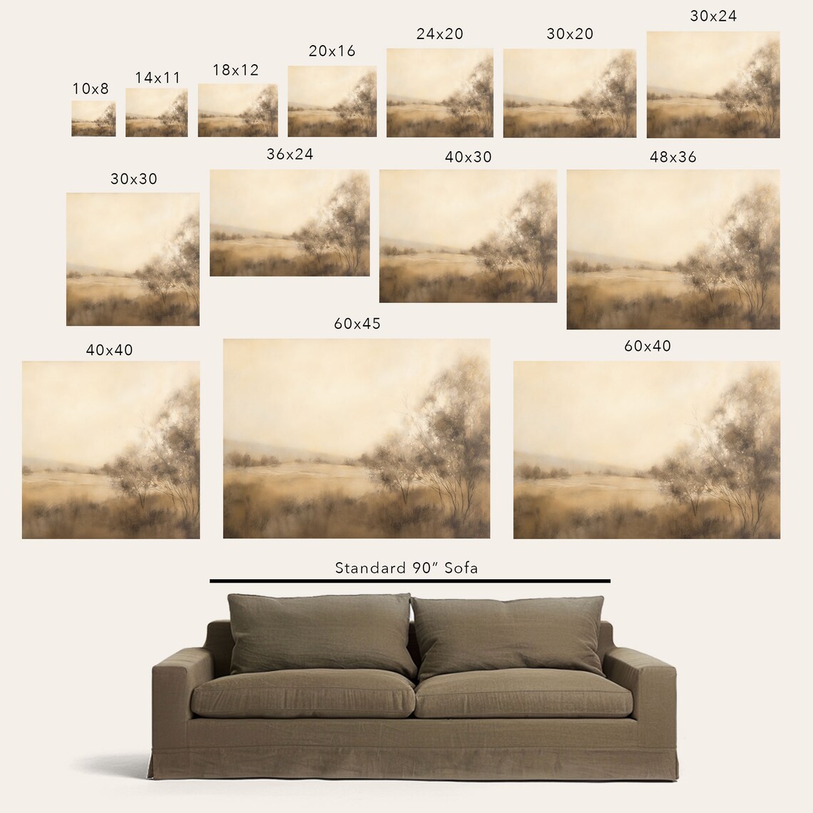 Neutral Sepia Landscape Art Print, Modern Cottage Style - Image 2